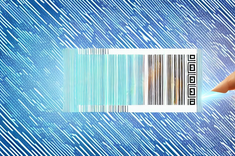 A barcode being scanned by a laser over a box