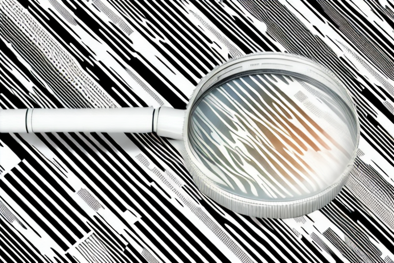 A magnifying glass hovering over a large collection of barcodes