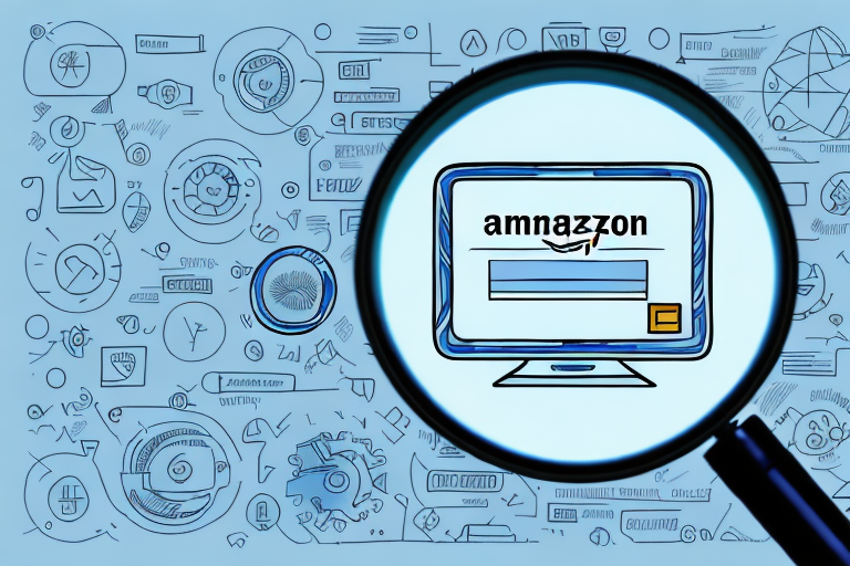 A magnifying glass focusing on a computer screen displaying an amazon product page