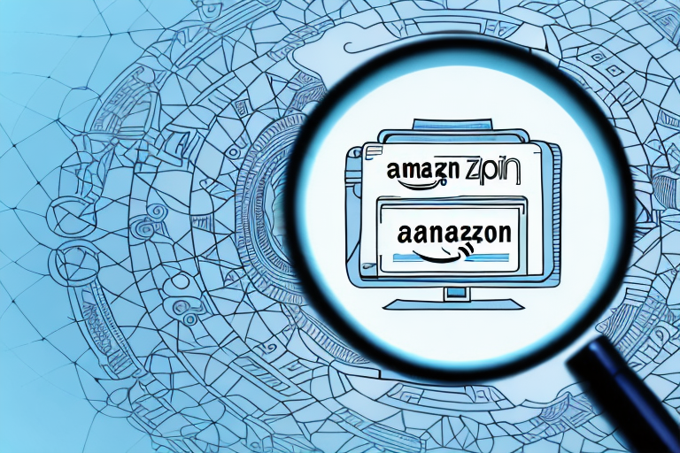 A magnifying glass hovering over a computer screen displaying an amazon product page