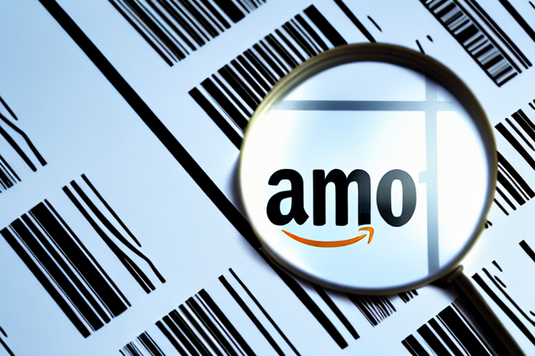 A magnifying glass hovering over a barcode on an amazon product box to symbolize the search and use of asin codes