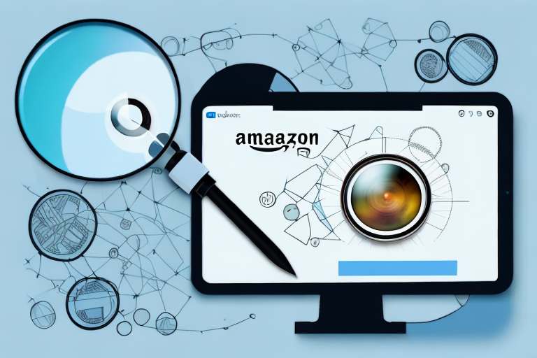 A computer screen displaying an amazon product page with a magnifying glass highlighting the product asin number section