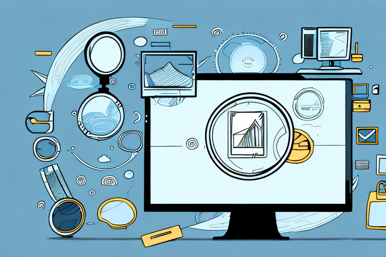 A magnifying glass hovering over a computer screen displaying various amazon products