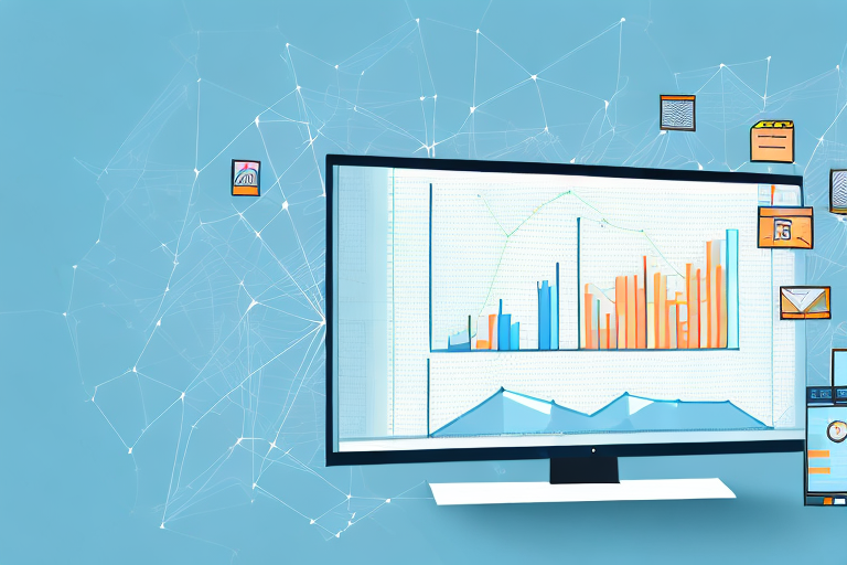 A computer displaying various graphs and charts representing sales data