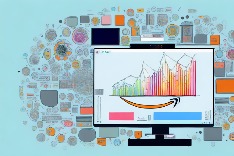 A computer displaying a dynamic graph of top-selling products on amazon seller central