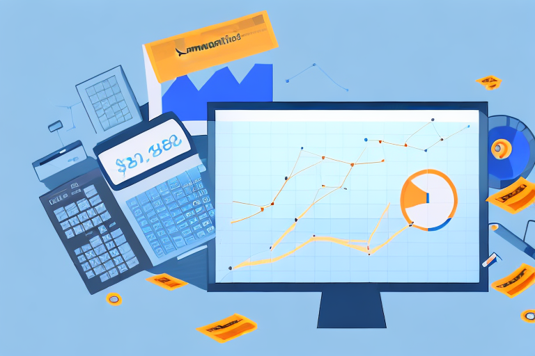 A computer displaying various financial graphs and charts