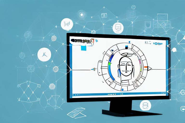 A computer screen showing a digital interface with various facial features highlighted and analyzed