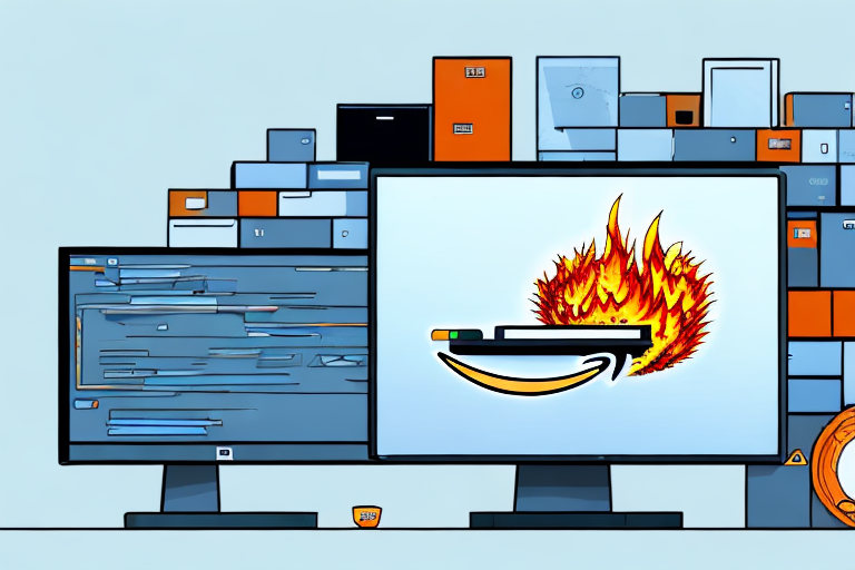 A stack of cds next to a computer with a burning software interface on the screen