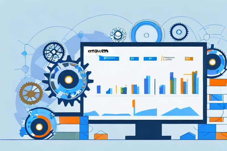 A computer displaying an amazon sales dashboard with various graphs and charts