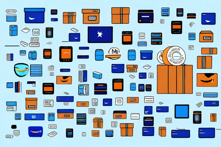 Various software icons floating over an amazon box