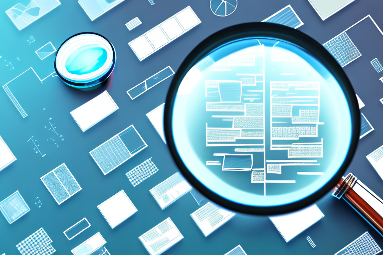 A magnifying glass hovering over a computer screen displaying various software boxes