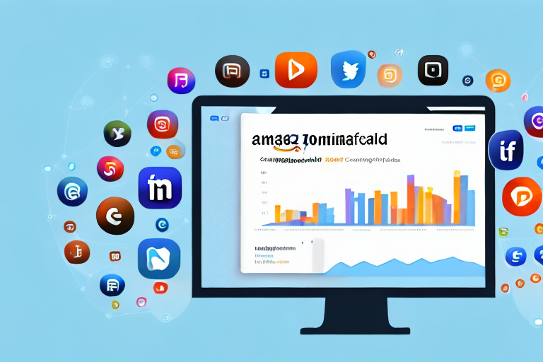 A computer screen displaying a hybrid interface of an amazon sales dashboard and various social media platforms