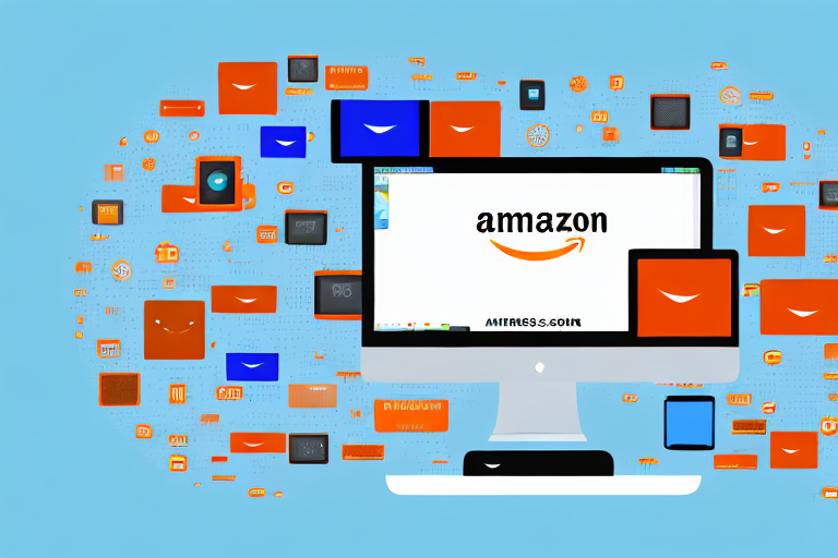 A computer screen displaying aliexpress and amazon websites with various software icons transitioning from one to the other