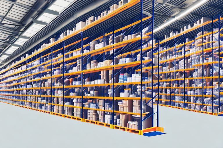 A warehouse with shelves filled with various products