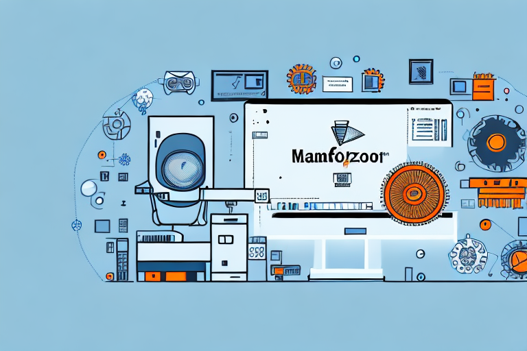 A computer displaying software interface with various manufacturing icons and an amazon fba package on the side