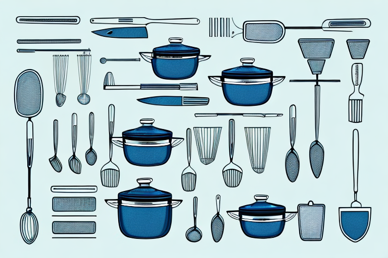 A variety of kitchen tools such as a mixer