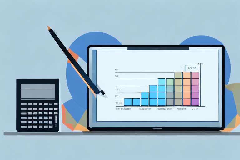 A stack of books next to a laptop displaying a graph indicating sales