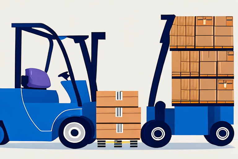 A forklift loading a pallet full of boxes onto a delivery truck