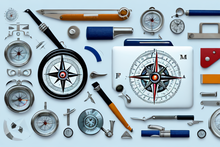 A toolbox filled with various tools such as a magnifying glass