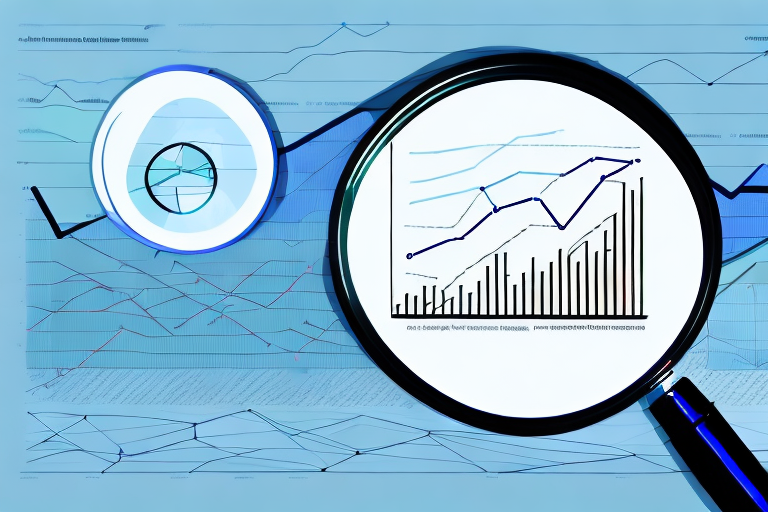 A magnifying glass hovering over a computer screen displaying graphs and charts related to fulfillment by amazon (fba) data analysis