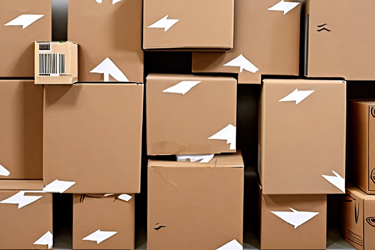 A series of boxes with arrows indicating movement from a home or warehouse to an amazon fba warehouse