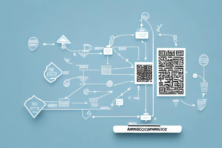 A flow chart with various ecommerce icons such as shopping carts