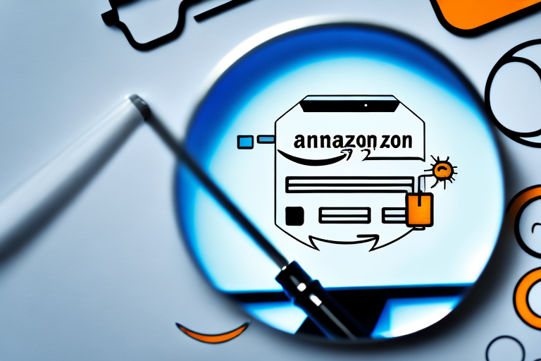 A magnifying glass hovering over a computer screen displaying amazon products and a reddit thread