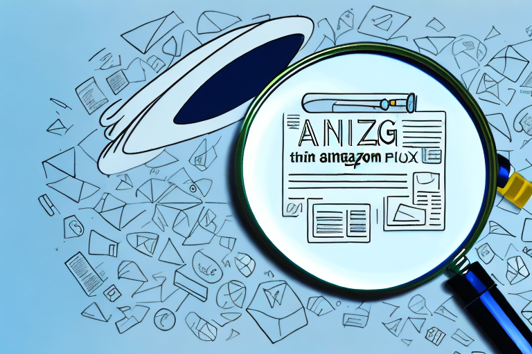 A magnifying glass hovering over an amazon product box