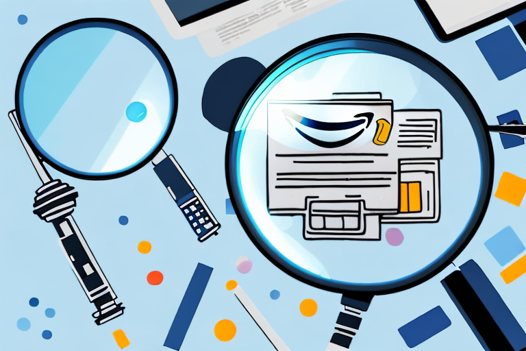 A magnifying glass hovering over a computer screen displaying various amazon products