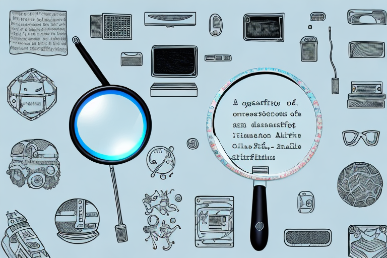 A magnifying glass hovering over a variety of different products like electronics