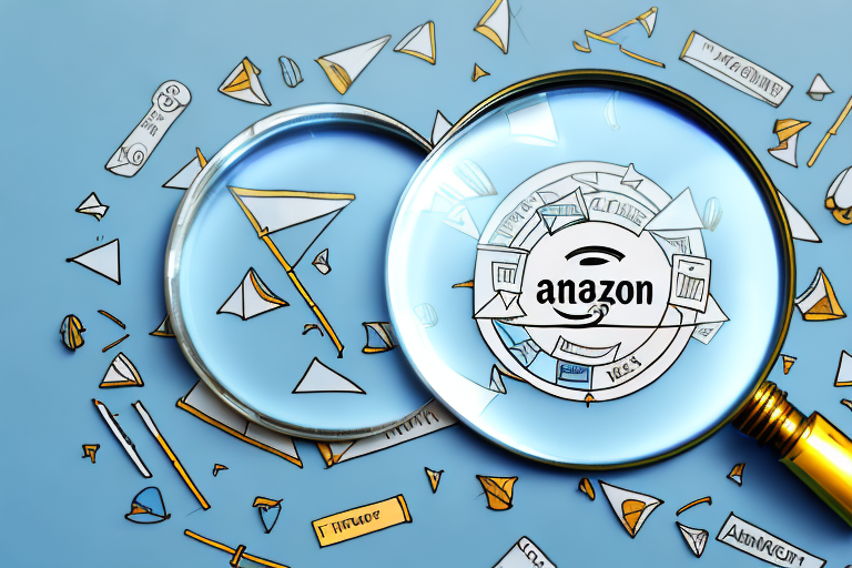 A magnifying glass hovering over a variety of amazon products