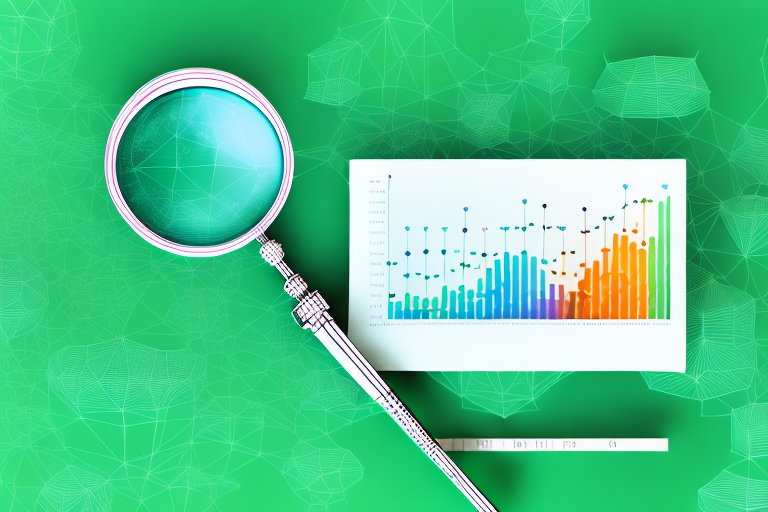 A magnifying glass highlighting a 3d bar graph