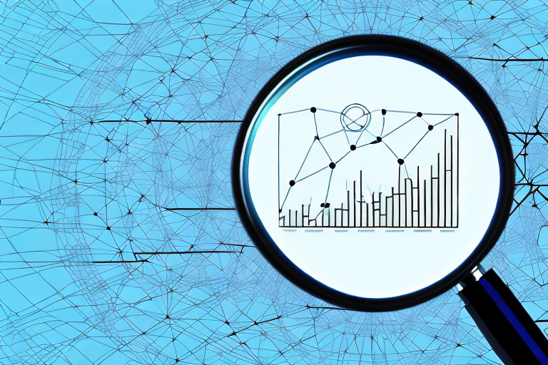 A magnifying glass hovering over a stylized representation of a digital tablet displaying graphs