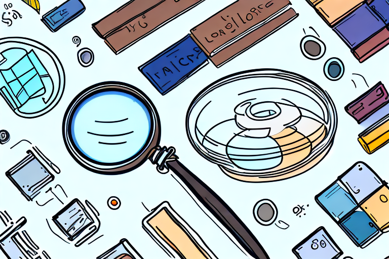 A magnifying glass hovering over a collection of diverse products