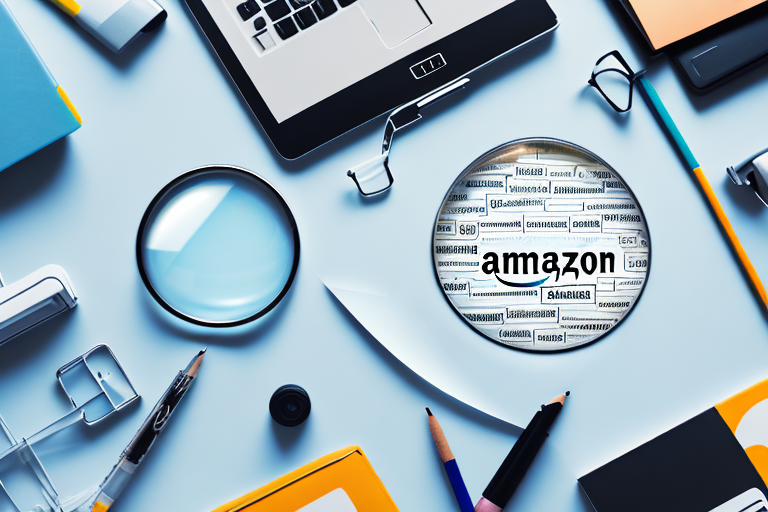 A magnifying glass hovering over an array of different amazon products on a computer screen