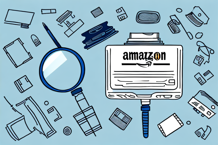 A magnifying glass hovering over a variety of amazon products such as books