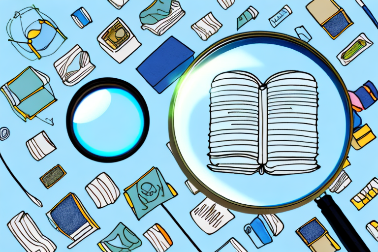 A magnifying glass hovering over a variety of different amazon products like books