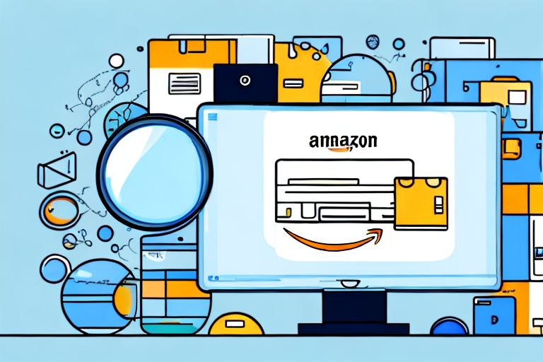 A computer browser displaying various amazon products with a magnifying glass hovering over it