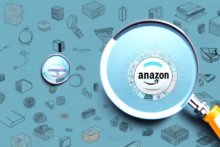 A magnifying glass hovering over a collection of amazon product icons