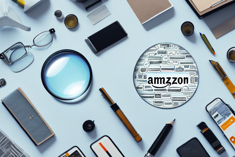 A magnifying glass hovering over a variety of different amazon products