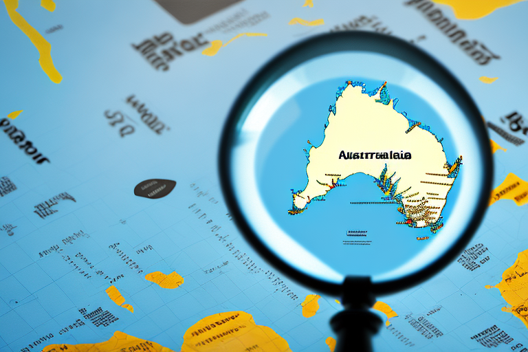 A magnifying glass hovering over a 3d map of australia