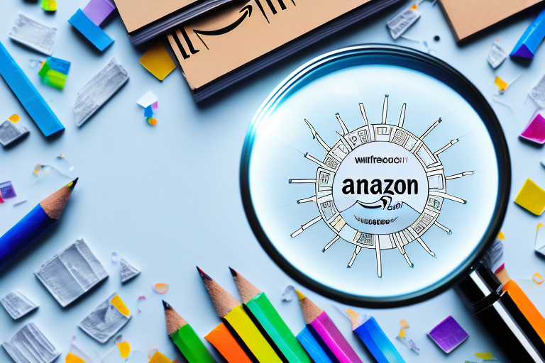 A magnifying glass hovering over a selection of diverse amazon products