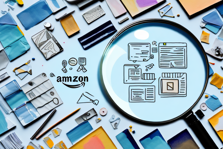 A magnifying glass hovering over a variety of different amazon products