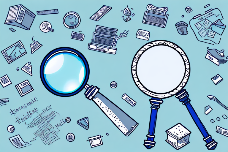 A magnifying glass hovering over a variety of generic product icons