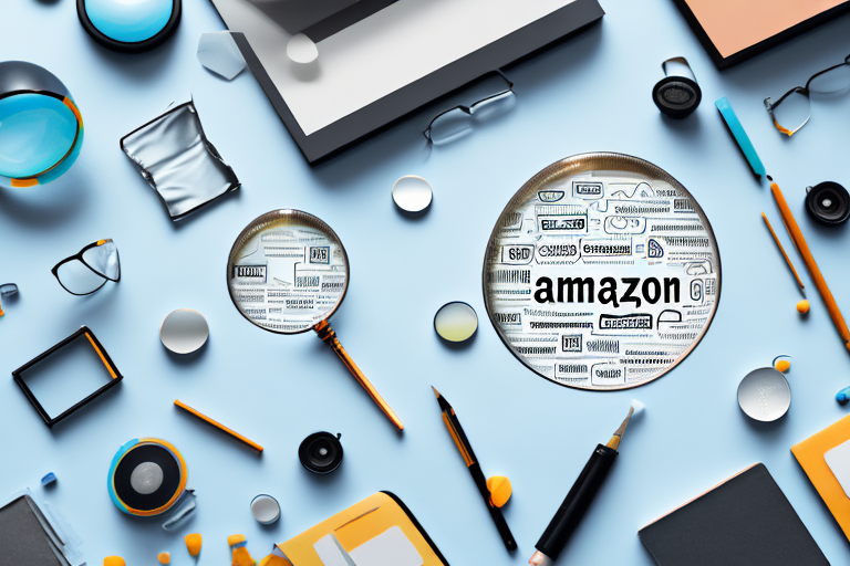 A magnifying glass hovering over a variety of amazon products