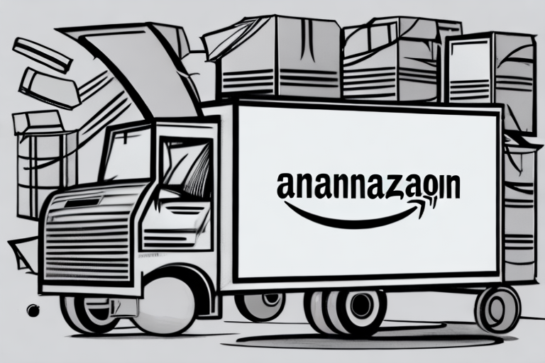 A large box with amazon's recognizable arrow tape being loaded onto a delivery truck