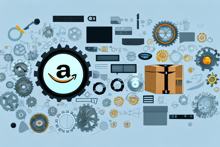 An amazon package surrounded by various seo (search engine optimization) symbols and tools