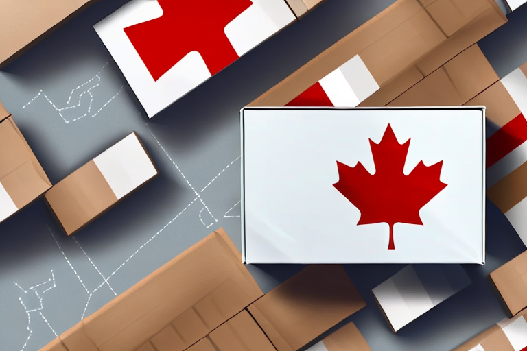 A shipping box with a canadian flag design