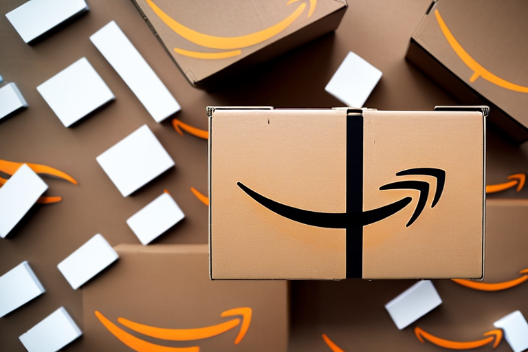 An amazon package being transferred into a box labeled with the fba (fulfillment by amazon) symbol