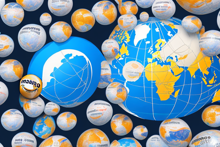 A globe with different amazon packages scattered across various countries